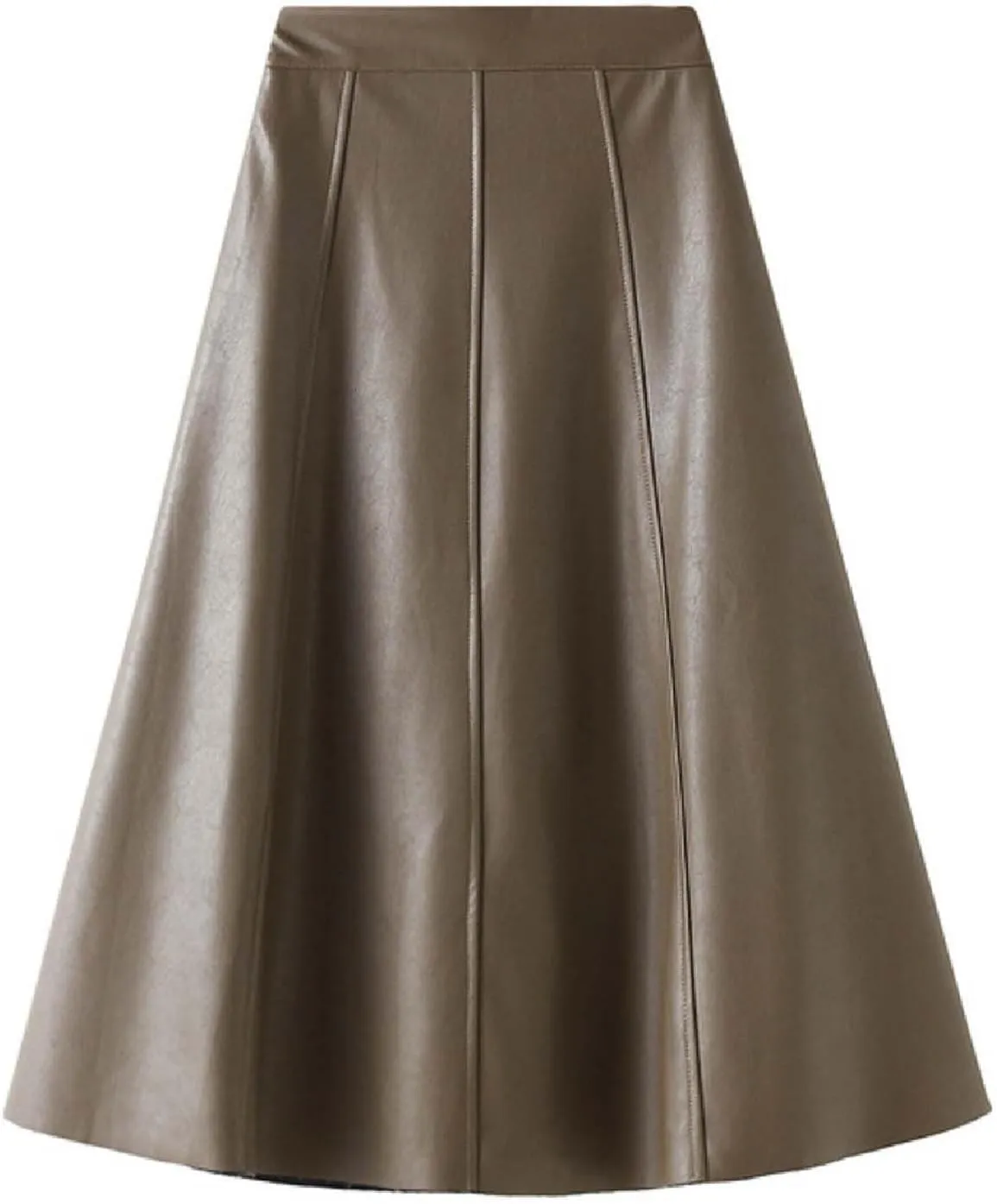 Faux Leather Skirts for Women Pleated High Waist A Line Summer Casual Trendy Business Elegant Midi Skirt with Pockets