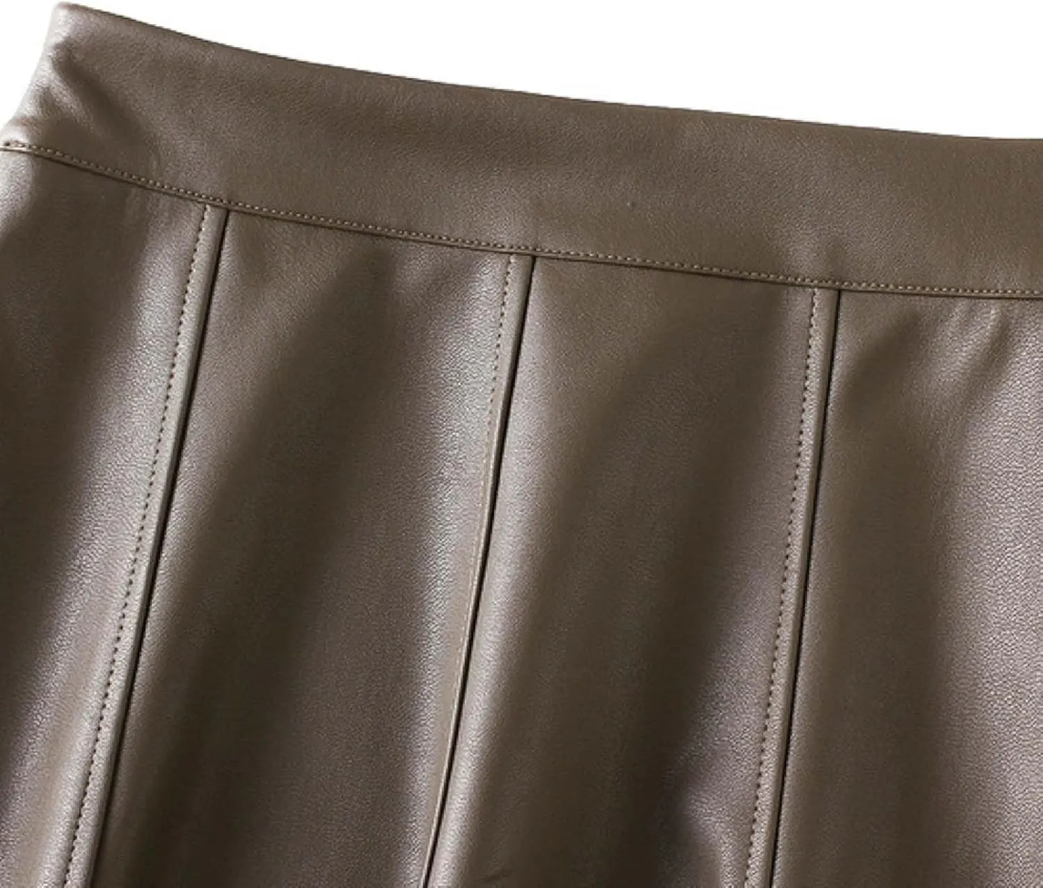 Faux Leather Skirts for Women Pleated High Waist A Line Summer Casual Trendy Business Elegant Midi Skirt with Pockets