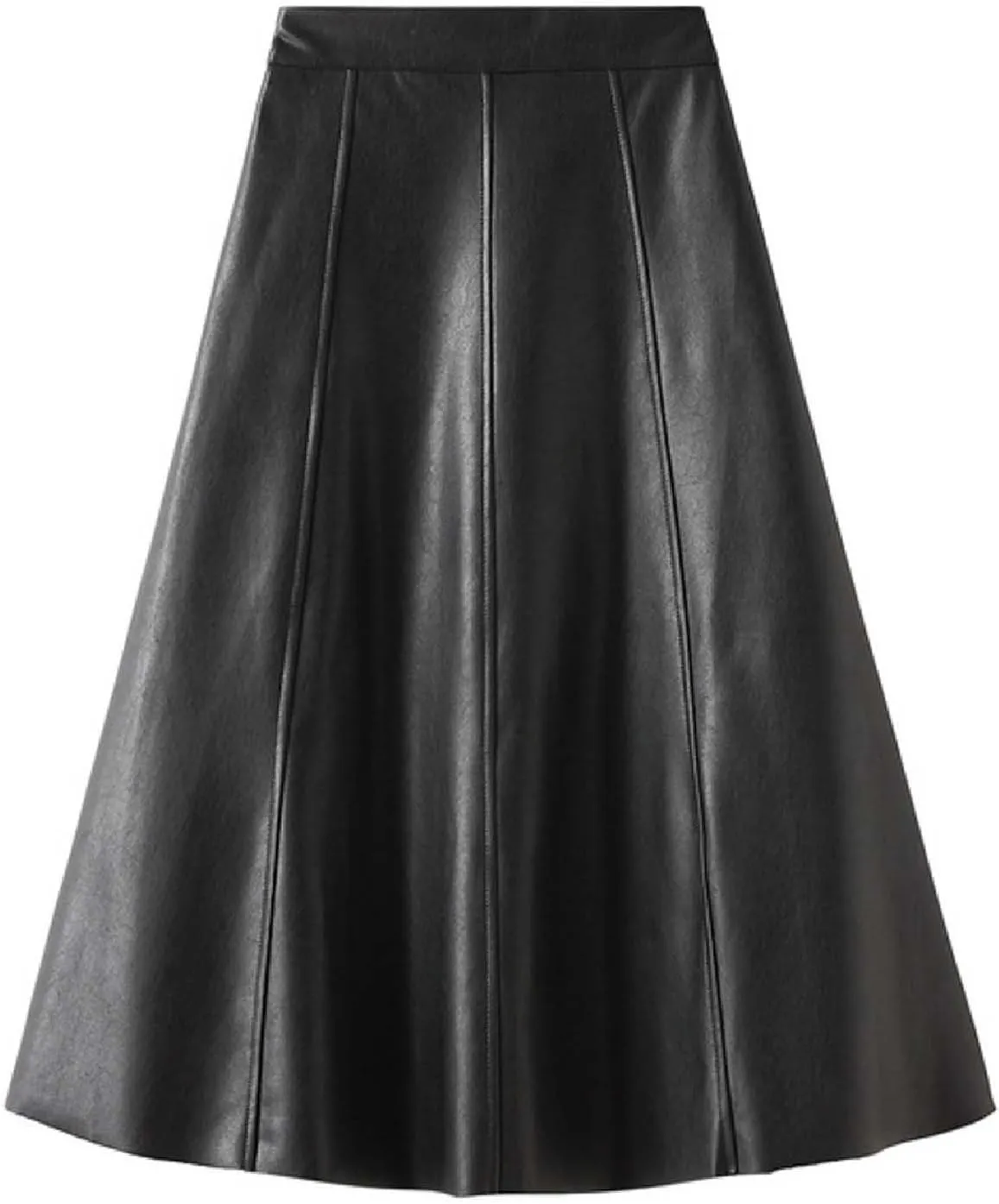 Faux Leather Skirts for Women Pleated High Waist A Line Summer Casual Trendy Business Elegant Midi Skirt with Pockets