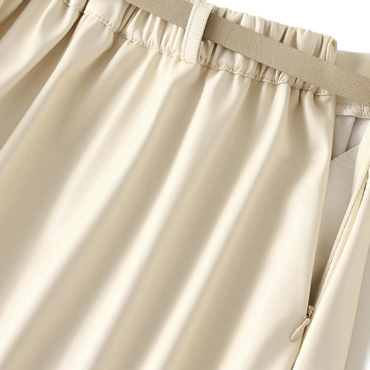 Faux Leather Skirts for Women Pleated High Waist A Line Summer Casual Trendy Business Elegant Midi Skirt with Pockets