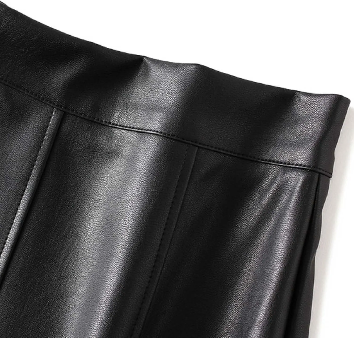 Faux Leather Skirts for Women Pleated High Waist A Line Summer Casual Trendy Business Elegant Midi Skirt with Pockets