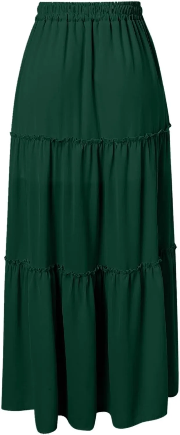 Floral Maxi Skirt for Women Casual Summer Drawsting High Waisted A Line Skirts Flowy Beach Vacation Boho Skirt