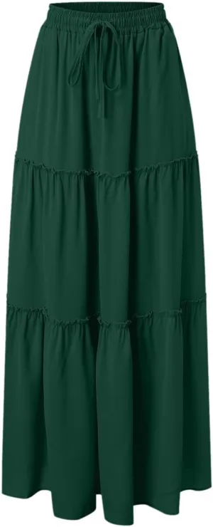 Floral Maxi Skirt for Women Casual Summer Drawsting High Waisted A Line Skirts Flowy Beach Vacation Boho Skirt