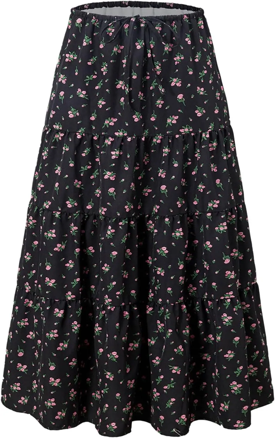 Floral Maxi Skirt for Women Summer Comfy Tiered Elastic High Waisted Skirts Vacation A-Line Flowy Swing Skirts