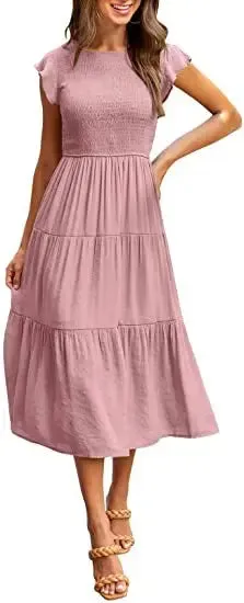 Flying Pleated Layering Solid Swing Trending Loose Midi Dresses