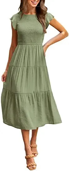 Flying Pleated Layering Solid Swing Trending Loose Midi Dresses