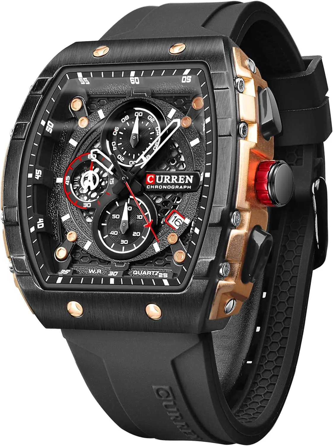 FORSINING Men's Chronograph Sport Watch Waterproof Military Watches for Men Analog Quartz Wristwatch with Date Display Silicone Strap Outdoor Clock
