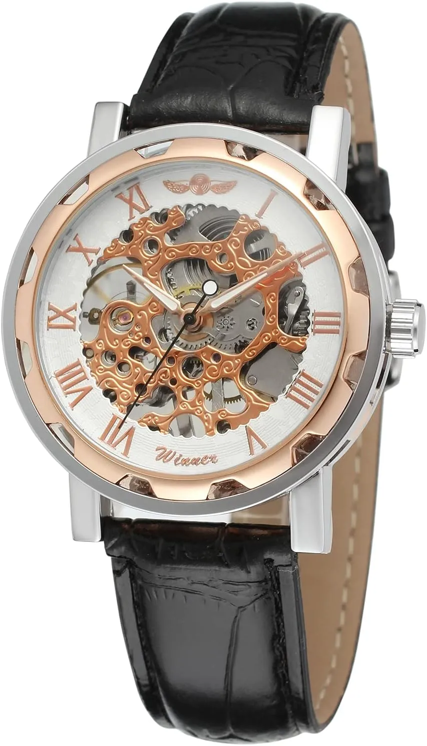 FORSINING Men's Skeleton Mechanical Wrist Watch Steampunk Luxury Black Leather