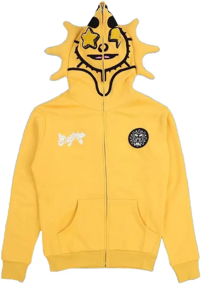 Fun Multi Angle Full Zip Up Hoodie for Men Women y2k Over Face Graphic Hoodies Retro Lazy Style Hoodie
