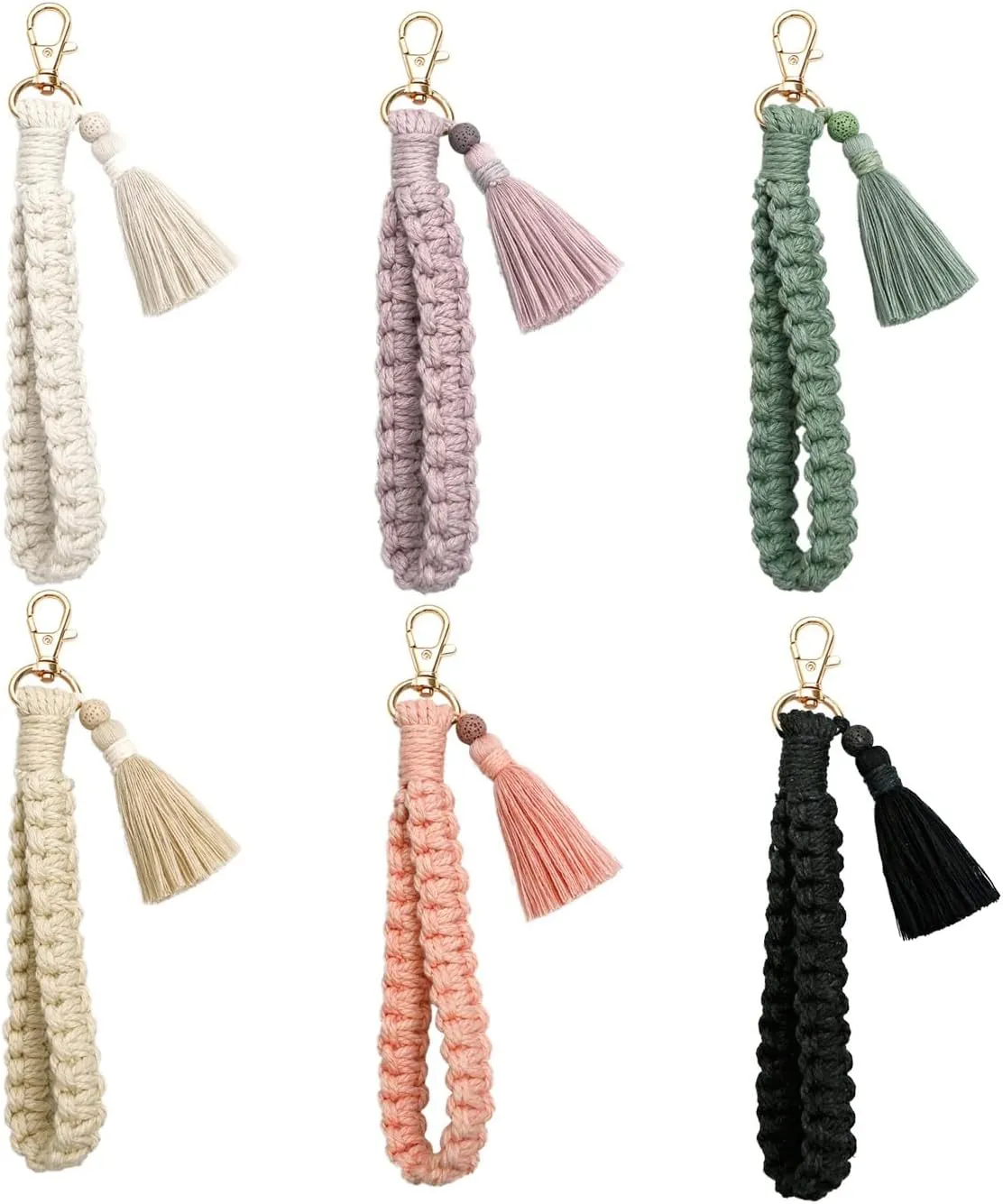 Fuqimanman2020 Boho Macrame Keychain Handmade Tassel Wristlet Keychain Bracelet Keyring Holder Wrist Lanyard Women