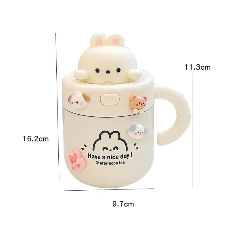 Gaeasdpace  -  1pc Bear Coffee Thermal Cup For Hot Cold Drinks Water Tea Milk Thermos Mug Stainless Steel Cup With Straw Lid Portable Bottle