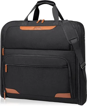 Garment Bags for Travel, Double Layered Carry on Garment Bag with Shoulder Strap, Foldable Suit Travel Bags for Men, Wrinkle Free Garment Travel Bag for Hanging Clothes, Black
