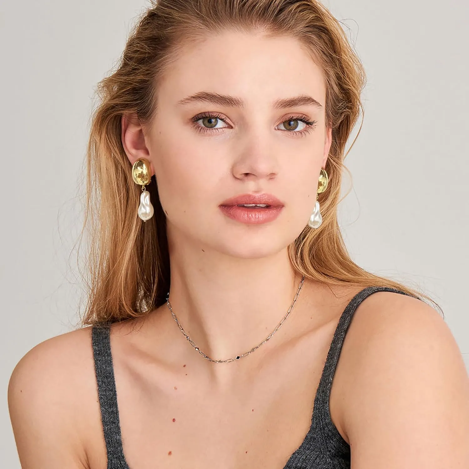 Geometric Retro Pearl Clip On Earrings for Women - Statement Drop Dangle Earrings