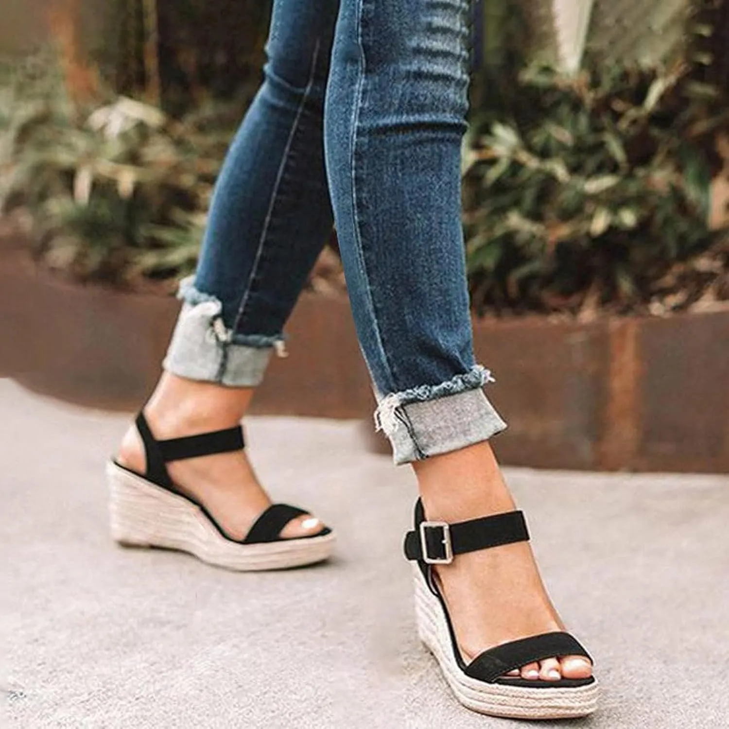 Girls Platform Sandals Open Toe Summer Shoes with Woven Jute Wrap Adjustable Ankle Strap Casual Dressy Style for Kids Girls Slip-on Elastic Cross Strappy Gladiator Dress Flats Little Big