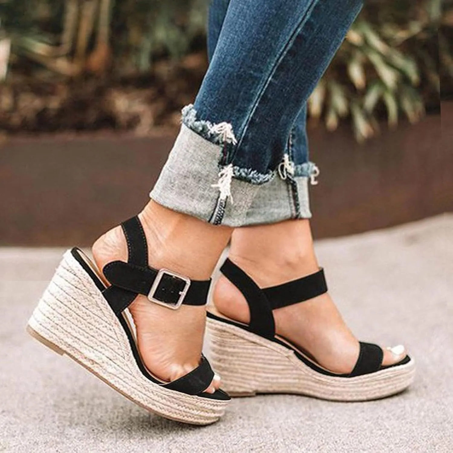 Girls Platform Sandals Open Toe Summer Shoes with Woven Jute Wrap Adjustable Ankle Strap Casual Dressy Style for Kids Girls Slip-on Elastic Cross Strappy Gladiator Dress Flats Little Big