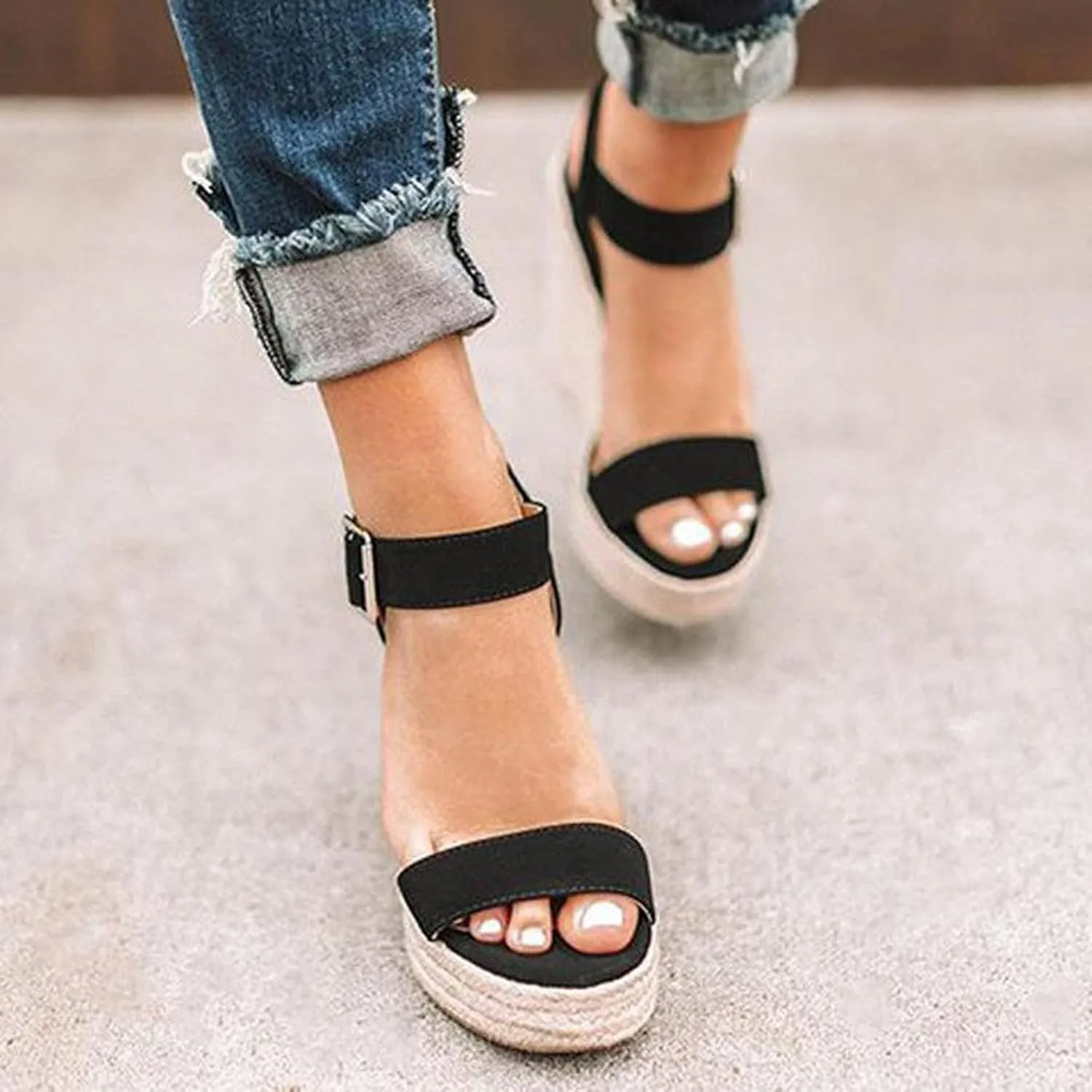 Girls Platform Sandals Open Toe Summer Shoes with Woven Jute Wrap Adjustable Ankle Strap Casual Dressy Style for Kids Girls Slip-on Elastic Cross Strappy Gladiator Dress Flats Little Big