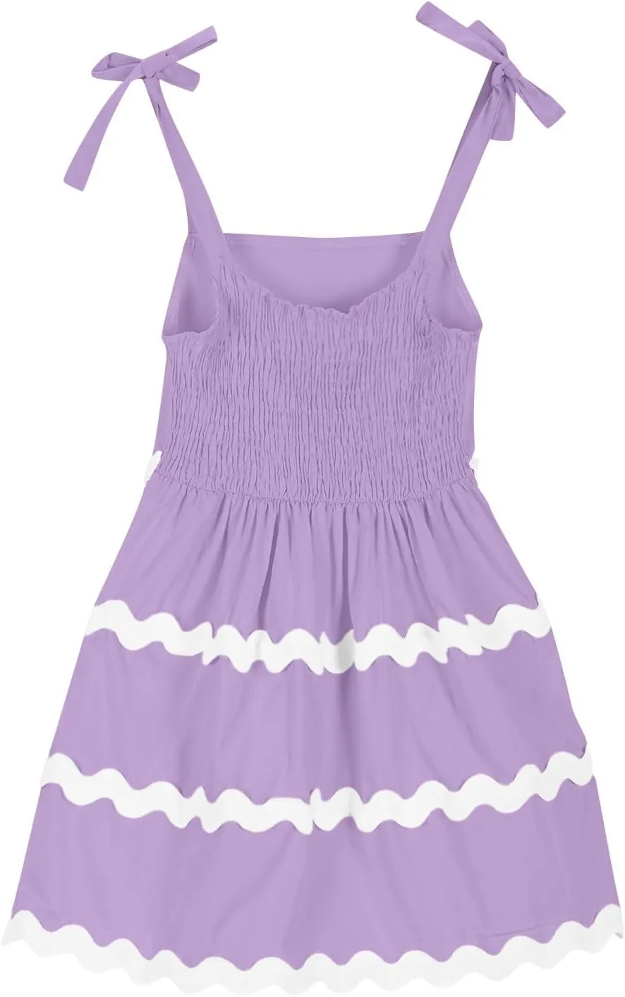 Girls Sun Dress Summer Spaghetti Strap Party Dress Smocked Elegant 3-12 Years