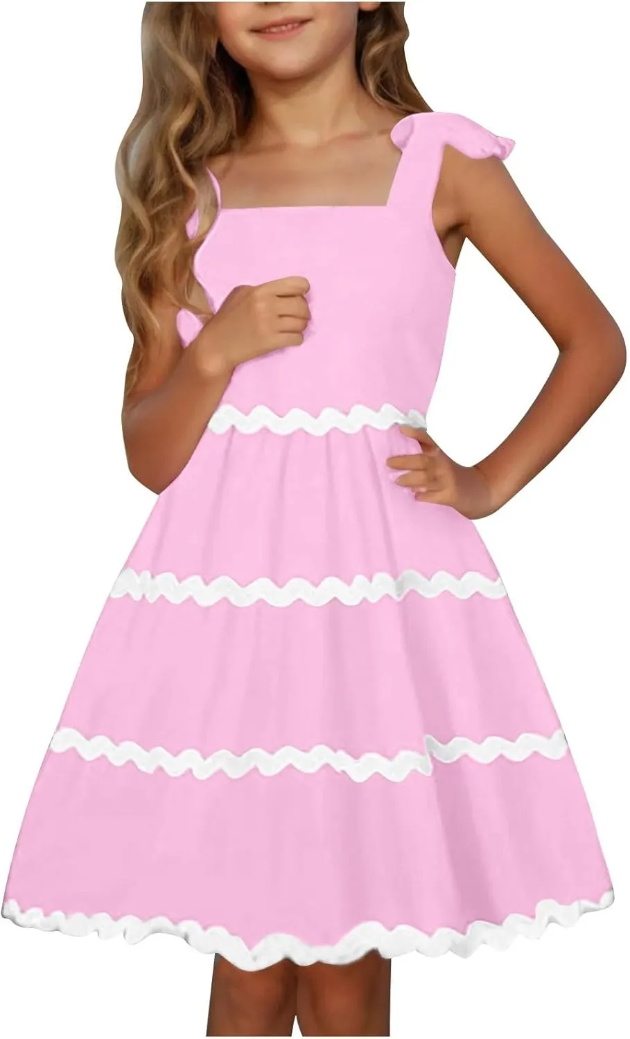 Girls Sun Dress Summer Spaghetti Strap Party Dress Smocked Elegant 3-12 Years