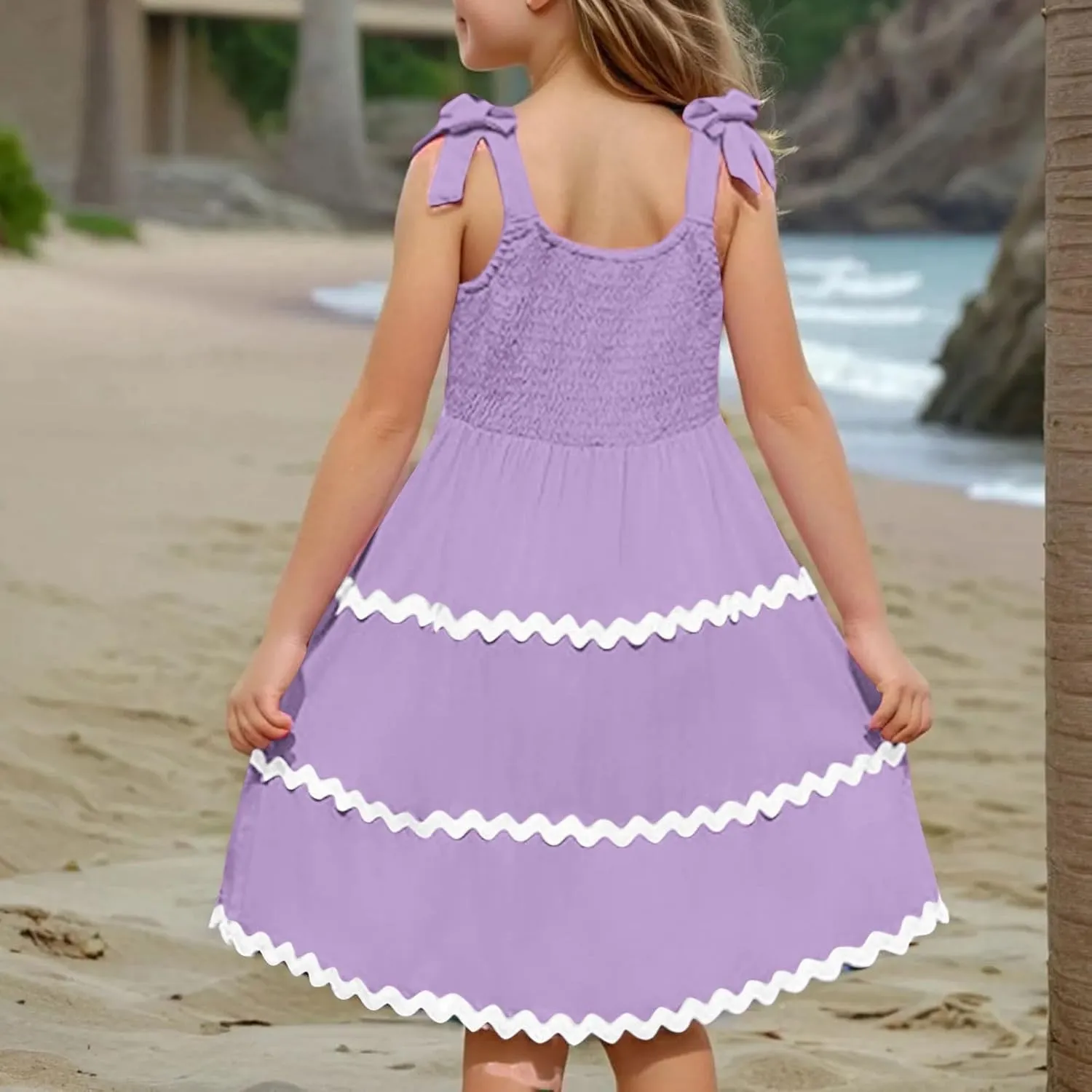Girls Sun Dress Summer Spaghetti Strap Party Dress Smocked Elegant 3-12 Years