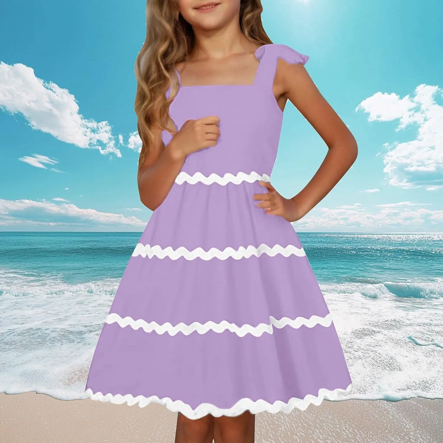 Girls Sun Dress Summer Spaghetti Strap Party Dress Smocked Elegant 3-12 Years