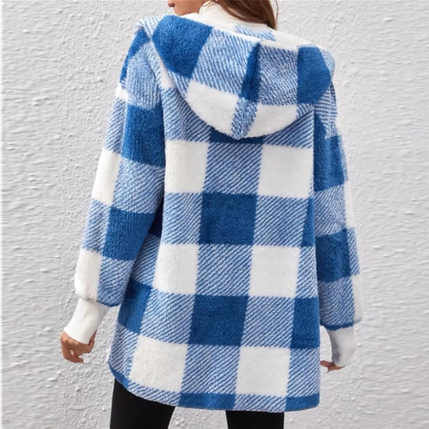 GOFULY Cardigans For Women Trendy Winter Open Front Fuzzy Fleece Hoodie Plaid Sherpa Jackets Winter Y2K Fall Coats Outfits