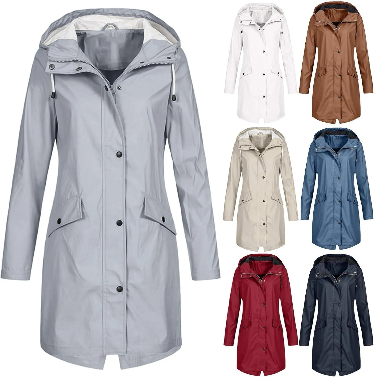 GOKKILRW Womens Long Hooded Rain Jackets Outdoors Raincoat Windbreaker Waterproof Lightweight Outdoor Hooded Trench Coats