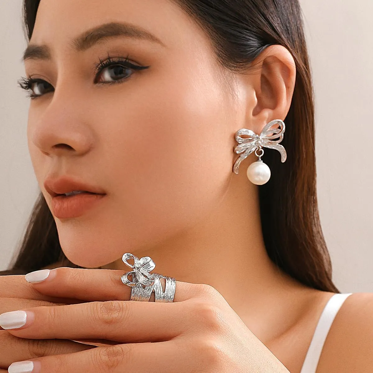 Gold Bow Earrings for Women Earrings Trendy Gold Bow Knot Dangle Earrings Bow Stud Earrings Pearl Drop Earrings Dainty Statement Pearl Earring Prom Jewelry Christmas Jewelry Accessories