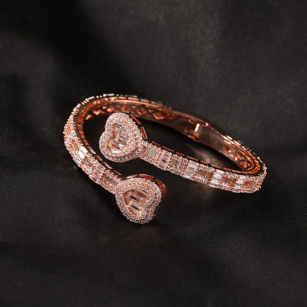 Gold Bracelets Bangle Bracelets for Women Adjustable Heart Cuff Bracelets Cubic Zirconia Iced Out Bracelet Men Women Trendy Wedding Bridesmaids Bling Hip Hop Jewelry Mothers Day Gifts