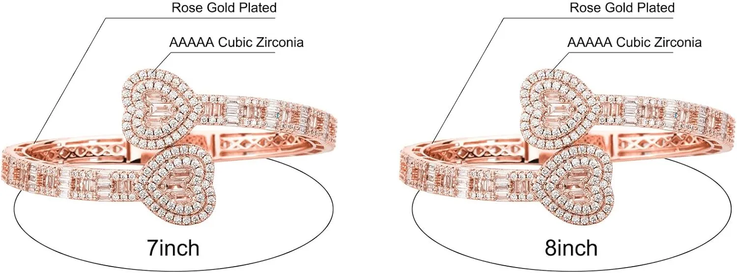 Gold Bracelets Bangle Bracelets for Women Adjustable Heart Cuff Bracelets Cubic Zirconia Iced Out Bracelet Men Women Trendy Wedding Bridesmaids Bling Hip Hop Jewelry Mothers Day Gifts
