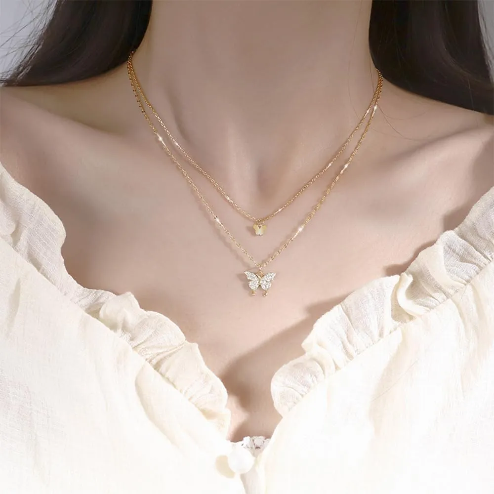 Gold Layered Butterfly Necklace for Women Silver Butterfly Choker Pendant Necklaces Golds/Silvers Butterflys Y2k Jewelry