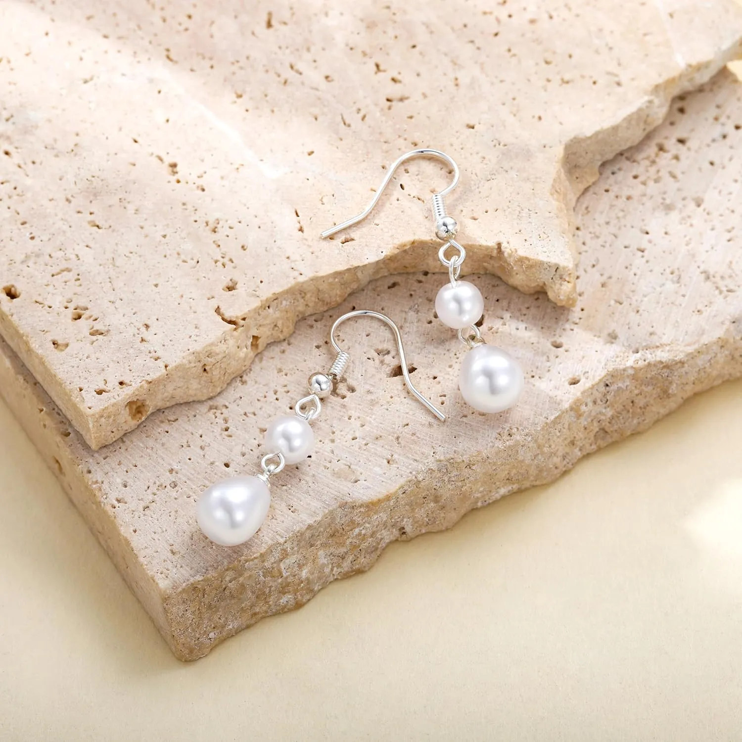Gold Pearl Dangle Earrings for Women, 14K Gold Plated Small Pearl Drop Huggie Hoop Earrings, Hypoallergenic Dainty Gold Earrings Wedding Jewelry Gifts for Women Trendy