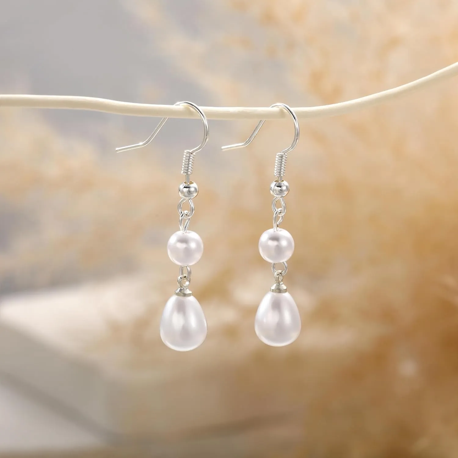 Gold Pearl Dangle Earrings for Women, 14K Gold Plated Small Pearl Drop Huggie Hoop Earrings, Hypoallergenic Dainty Gold Earrings Wedding Jewelry Gifts for Women Trendy