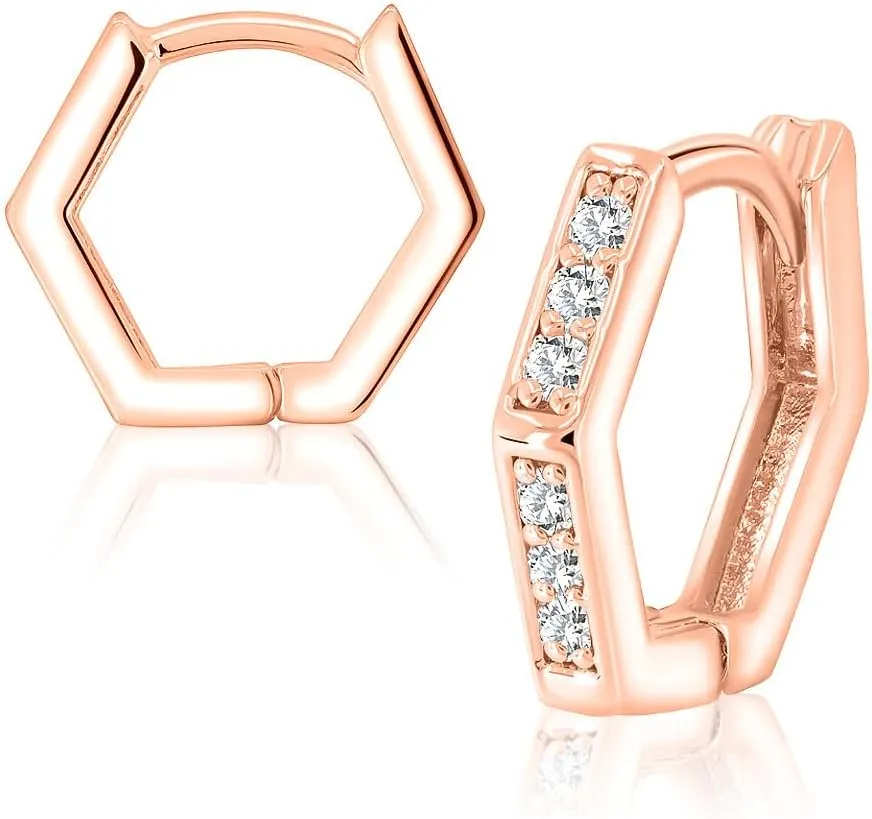 Gold Plated Hexagon Shape with Cubic Zirconia Hoop Earrings for women | Hinged Hoop Earrings