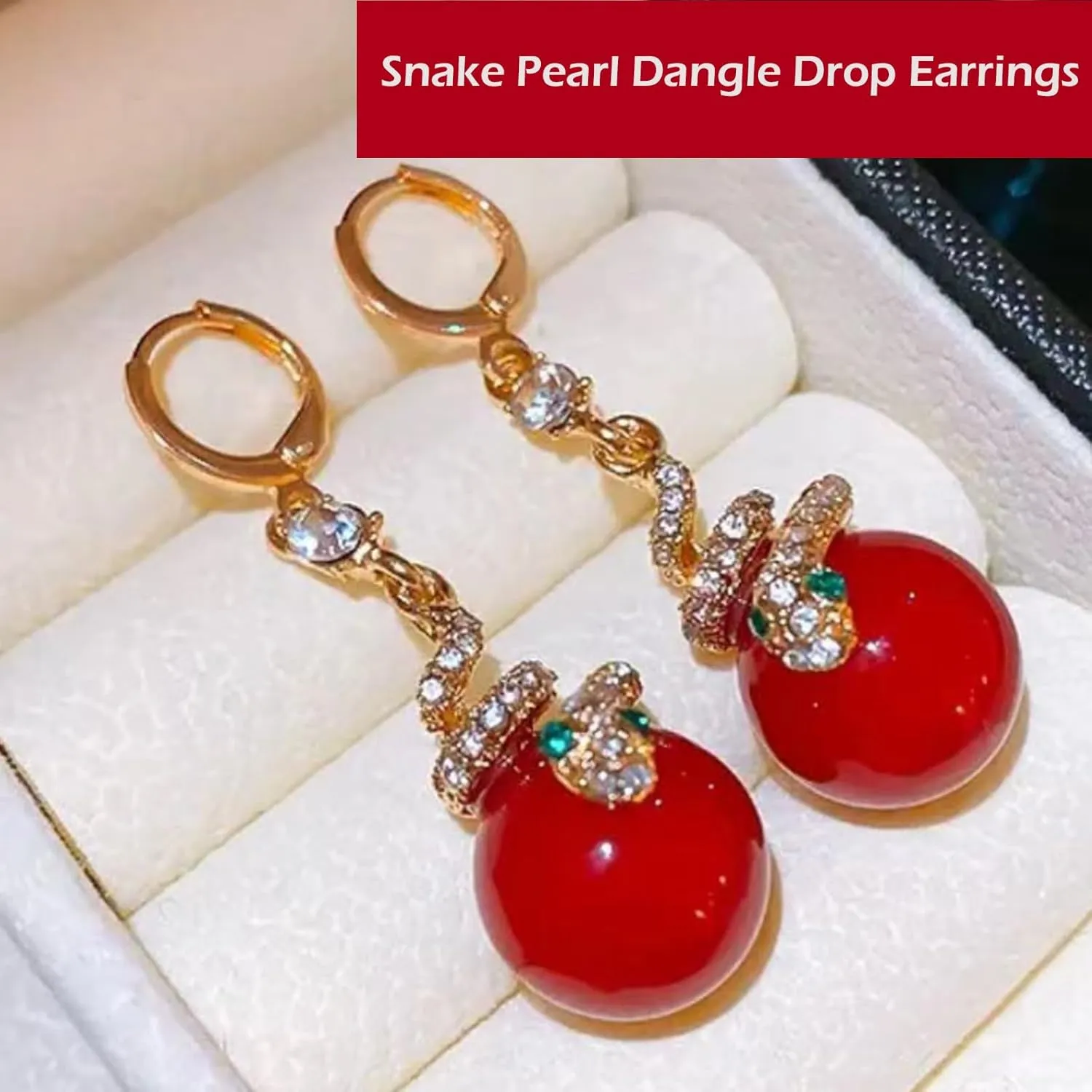 Gold Plated Snake Pearl Earrings, Dainty Pearl Snake Earrings for Women, Gothic Gold Snake Shape Earrings, Snake Pearl Dangle Drop Earrings, Statement Funky New Year Earrings Jewelry Gift (Purple)