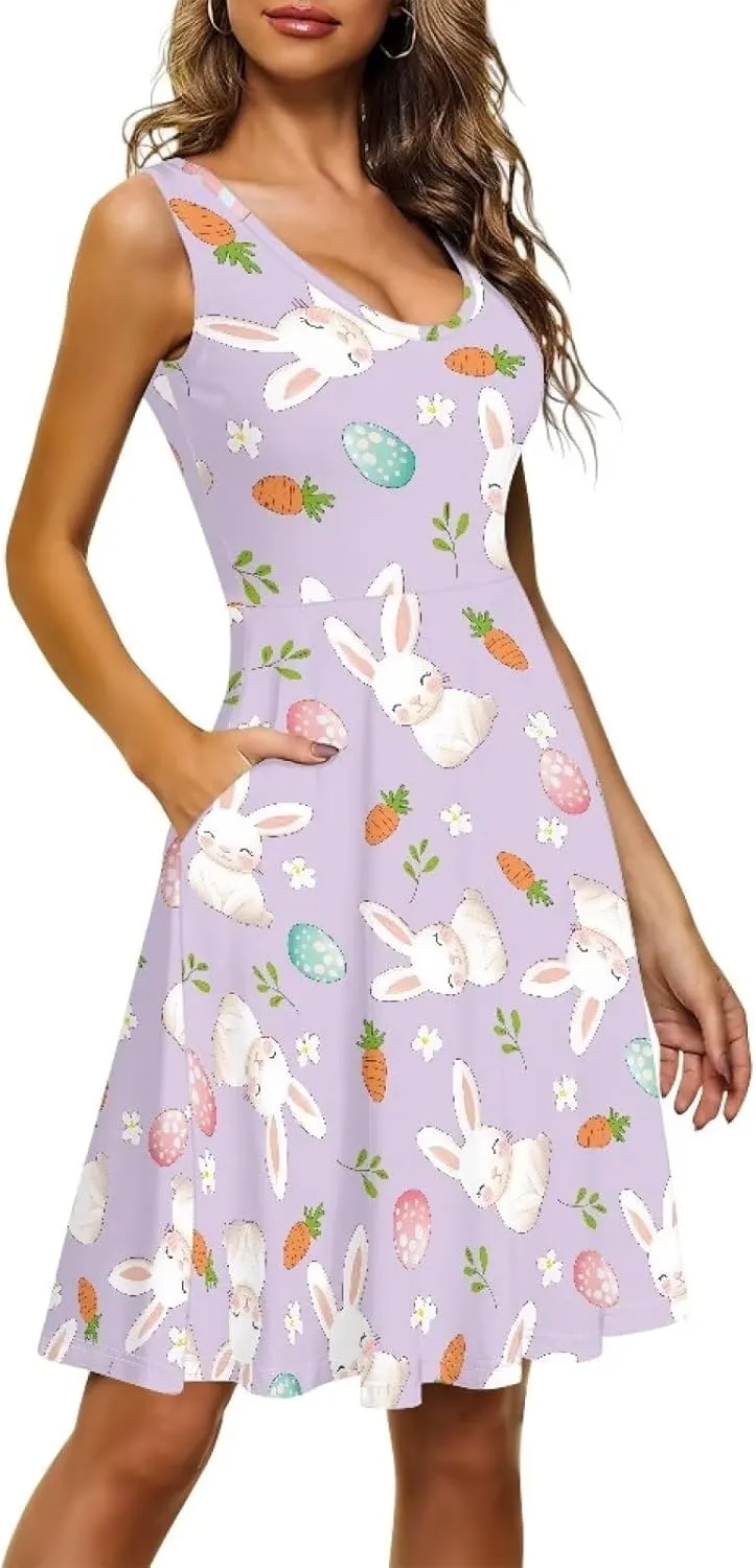 Gomyblomy Tank Dress for Women A-line Knee Length Summer Casual Travel Beach Cover Up Soft Comfy Lightweight Size XS-4XL