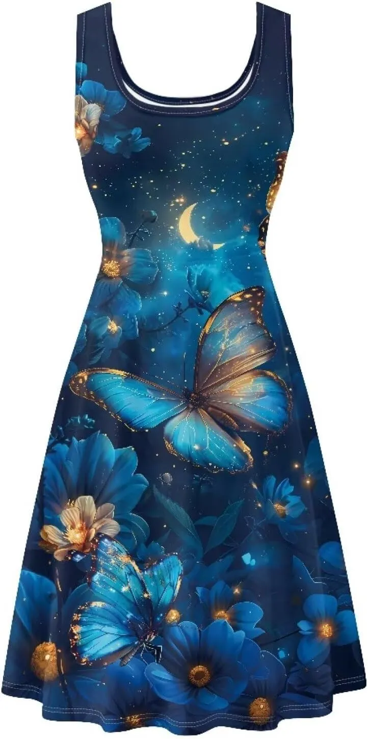 Gomyblomy Tank Dress for Women A-line Knee Length Summer Casual Travel Beach Cover Up Soft Comfy Lightweight Size XS-4XL