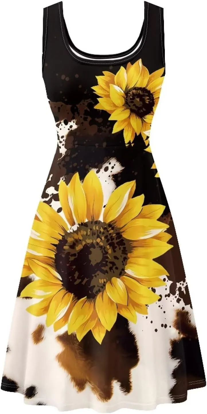 Gomyblomy Tank Dress for Women A-line Knee Length Summer Casual Travel Beach Cover Up Soft Comfy Lightweight Size XS-4XL
