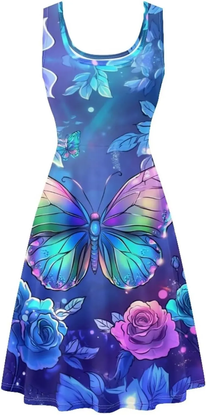 Gomyblomy Tank Dress for Women A-line Knee Length Summer Casual Travel Beach Cover Up Soft Comfy Lightweight Size XS-4XL
