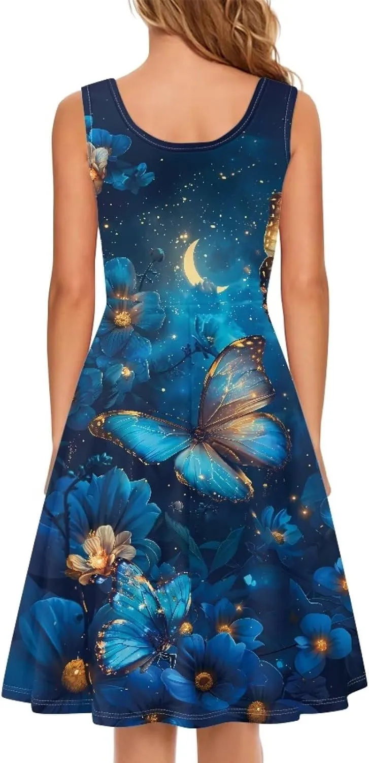 Gomyblomy Tank Dress for Women A-line Knee Length Summer Casual Travel Beach Cover Up Soft Comfy Lightweight Size XS-4XL