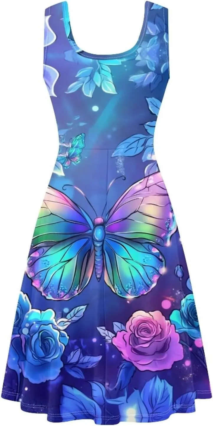 Gomyblomy Tank Dress for Women A-line Knee Length Summer Casual Travel Beach Cover Up Soft Comfy Lightweight Size XS-4XL