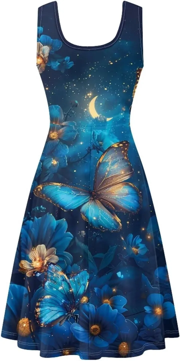 Gomyblomy Tank Dress for Women A-line Knee Length Summer Casual Travel Beach Cover Up Soft Comfy Lightweight Size XS-4XL