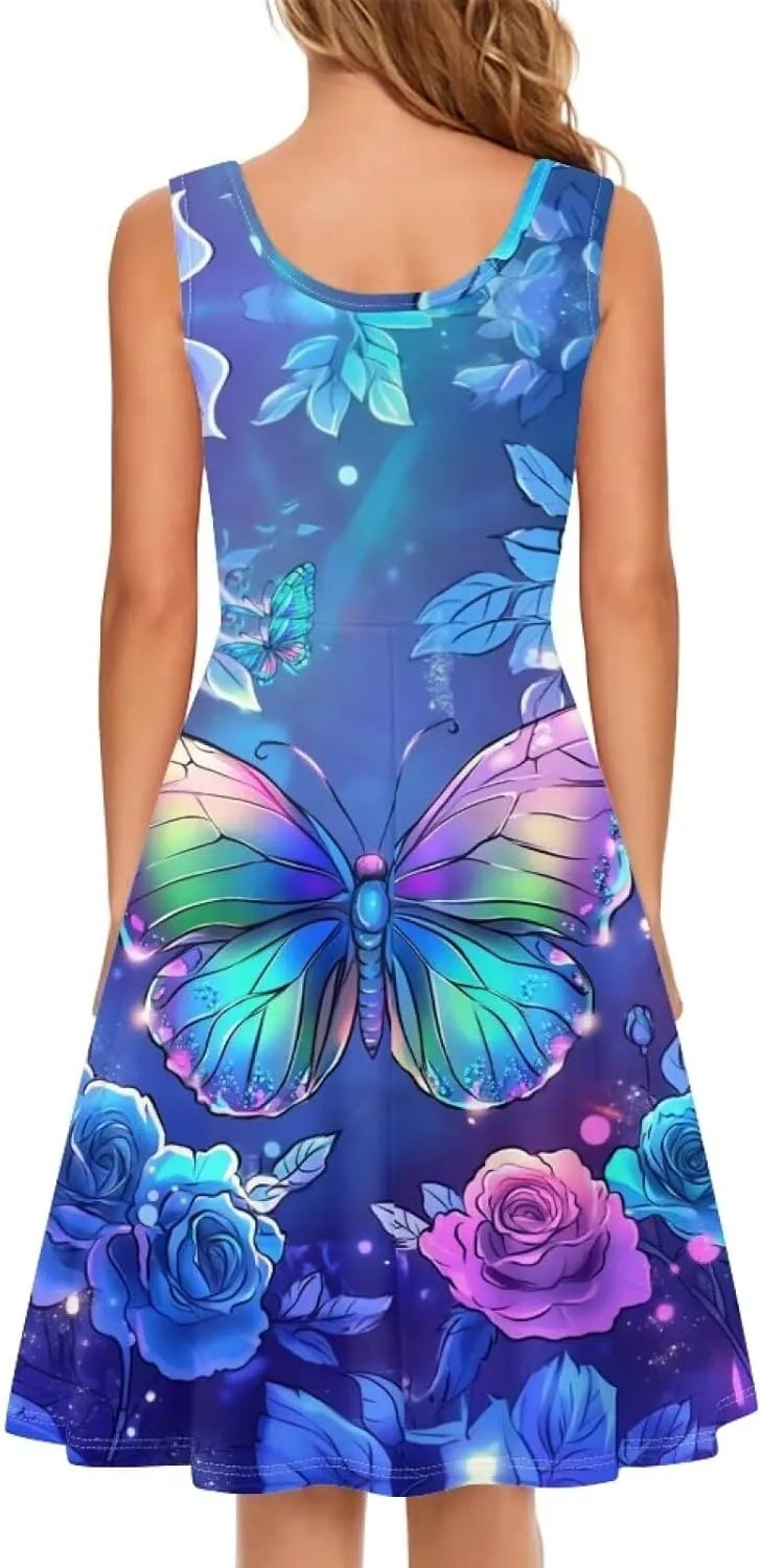 Gomyblomy Tank Dress for Women A-line Knee Length Summer Casual Travel Beach Cover Up Soft Comfy Lightweight Size XS-4XL