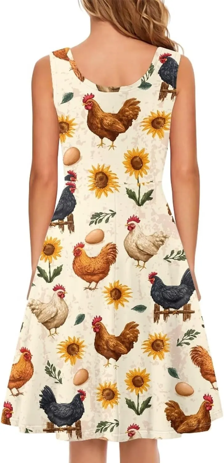 Gomyblomy Tank Dress for Women A-line Knee Length Summer Casual Travel Beach Cover Up Soft Comfy Lightweight Size XS-4XL