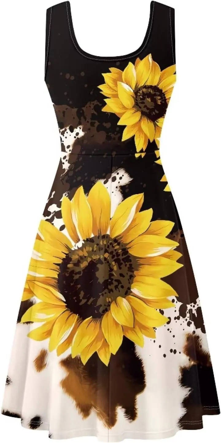 Gomyblomy Tank Dress for Women A-line Knee Length Summer Casual Travel Beach Cover Up Soft Comfy Lightweight Size XS-4XL