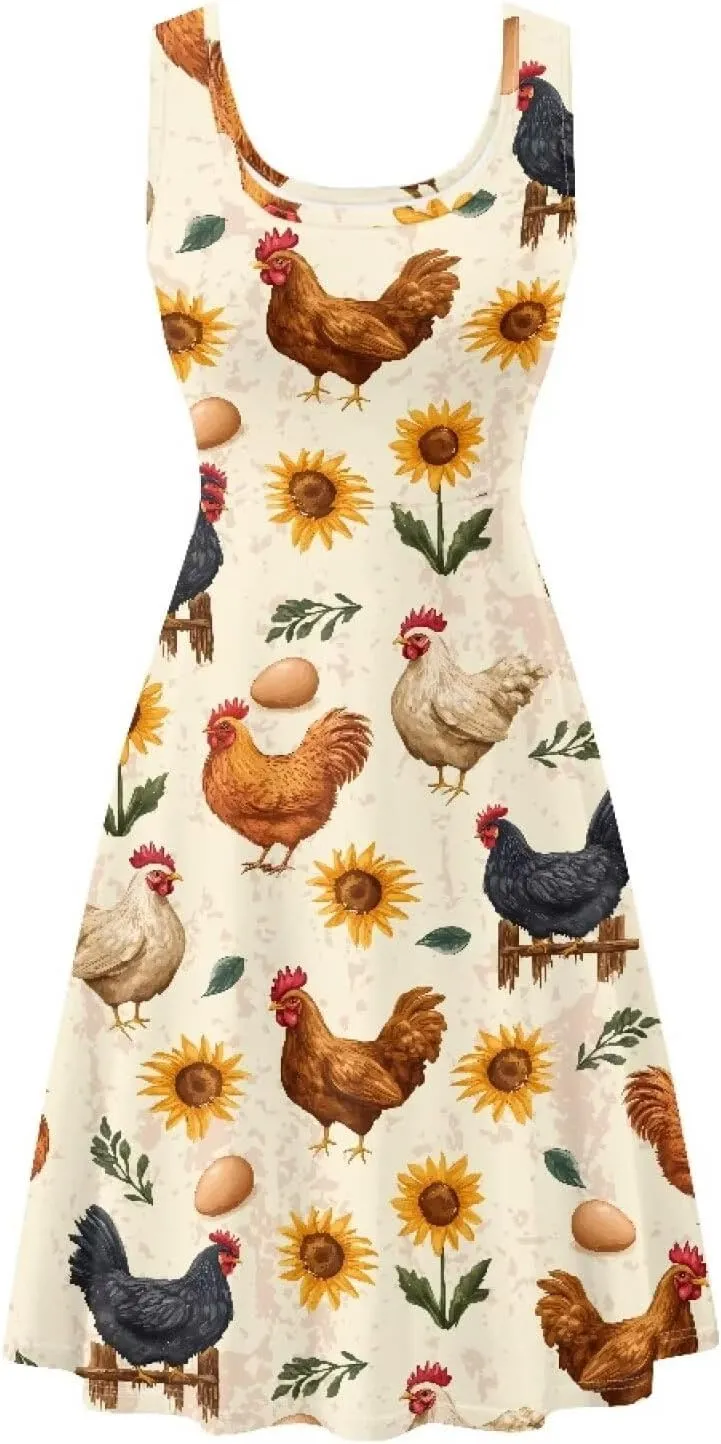 Gomyblomy Tank Dress for Women A-line Knee Length Summer Casual Travel Beach Cover Up Soft Comfy Lightweight Size XS-4XL