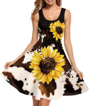Gomyblomy Tank Dress for Women A-line Knee Length Summer Casual Travel Beach Cover Up Soft Comfy Lightweight Size XS-4XL