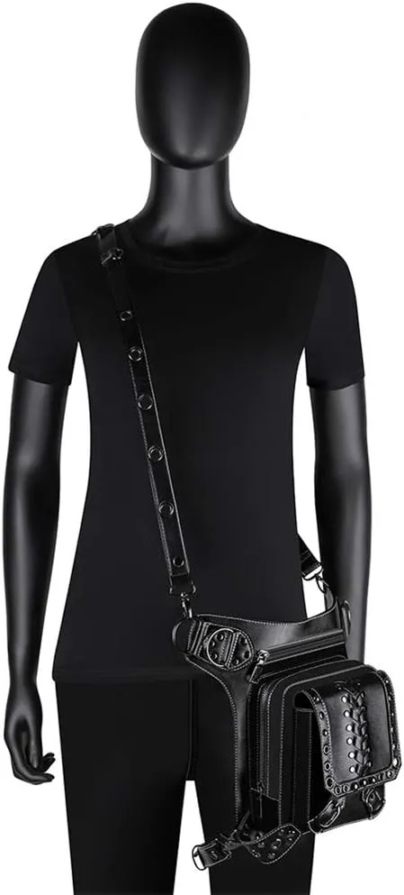 Gothic Leather Waist Bag Fanny Pack Thigh Leg Hip Holster Purse Travel Pouch Hiking Sport Chain Bags for Women Men