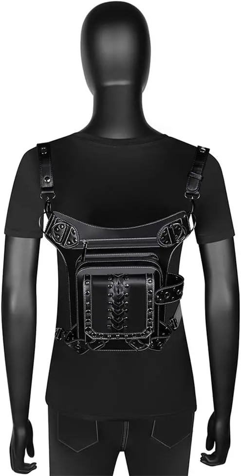 Gothic Leather Waist Bag Fanny Pack Thigh Leg Hip Holster Purse Travel Pouch Hiking Sport Chain Bags for Women Men