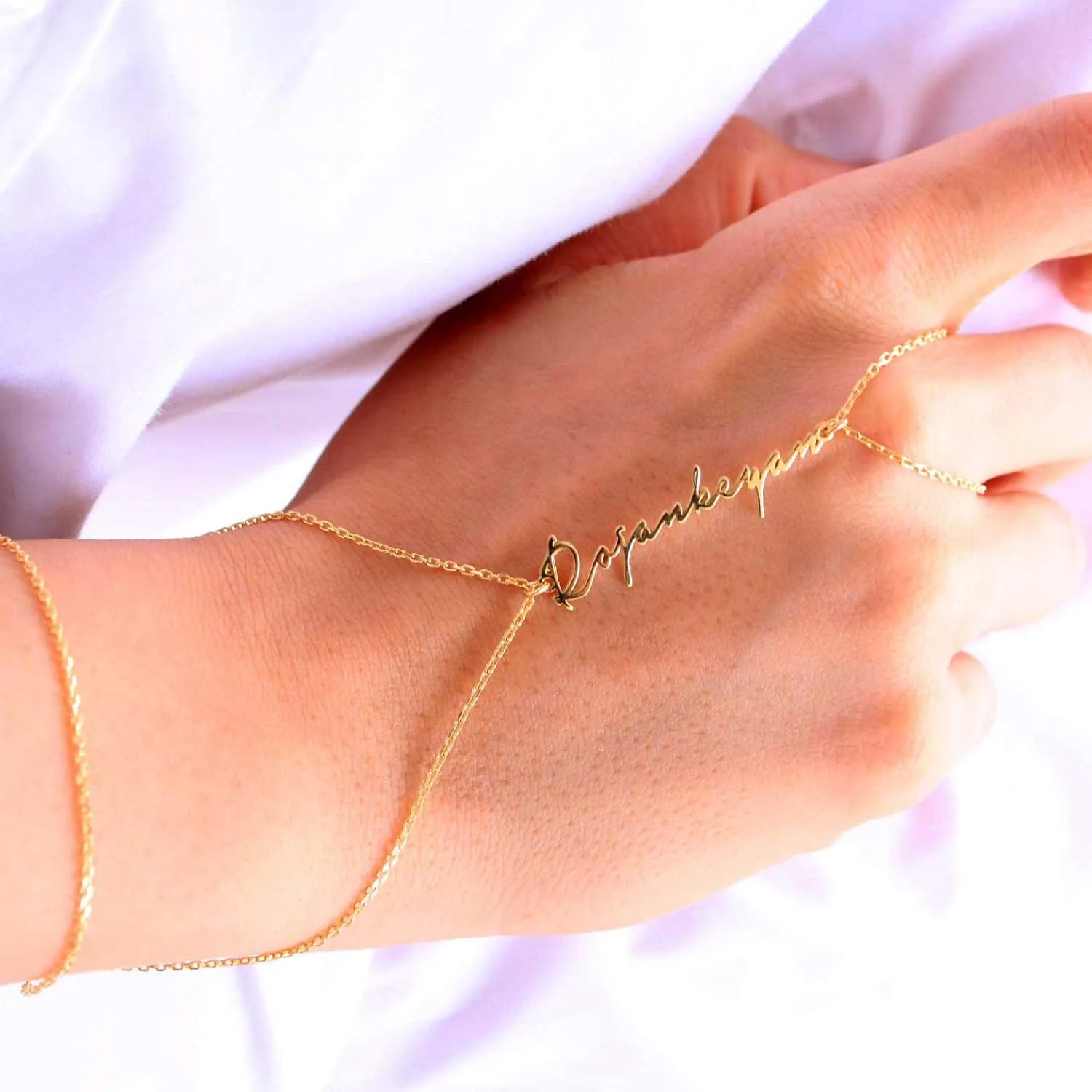 Hand Chain Bracelet Adjustable Name Bracelet Jewelery Hand Chain Slave 925 Sterling Silver 14K Gold Solid Birthday Gift Bridesmaid Bracelet
