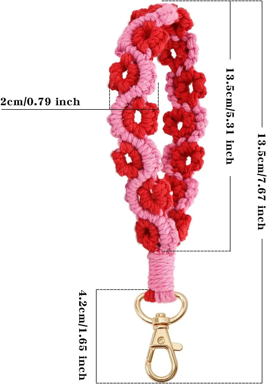 Handmade Boho Keychain Wrist Lanyard for Keys Cute Flower Keychain Wristlet Macrame Keychain Key Lanyard for Women